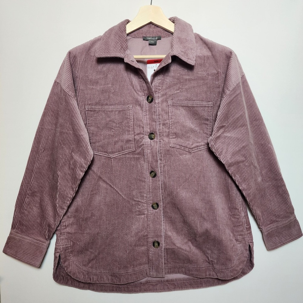Matty M Corduroy Button Down Long Sleeve Shirt Shacket Mauve Pink Size Medium